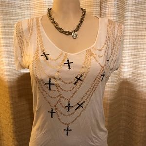 Cream Laced Back Top with Draped Capped Sleeves